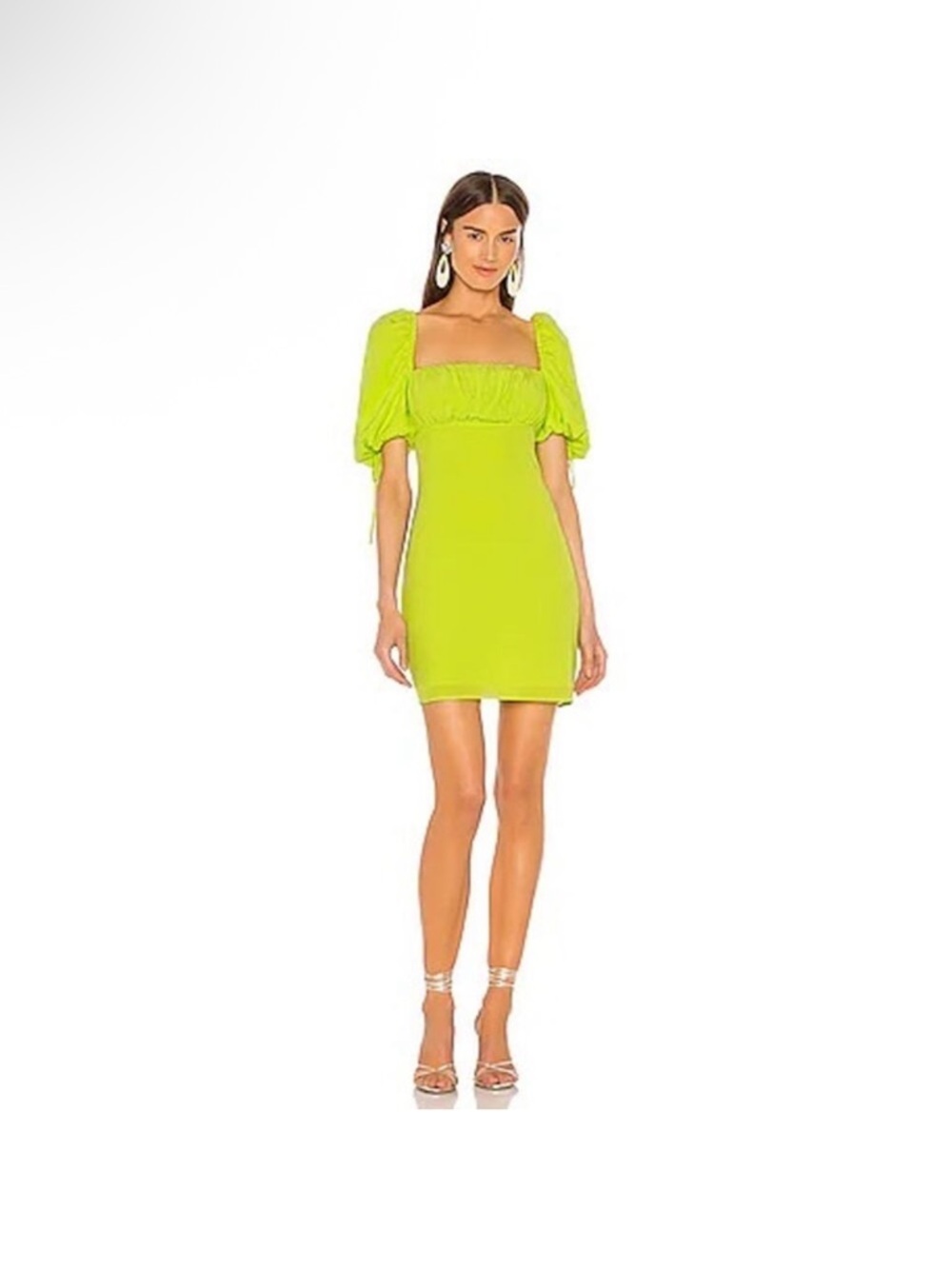 Lovers and Friends Hattie Neon Lime Puff-Sleeve Mini Dress